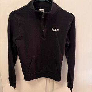 PINK Victoria's Secret Quarter Zip Sweatshirt Black XS Pullover Pocket